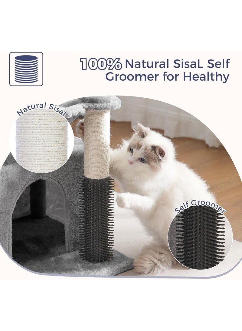 غوغويا شجرة قطط 82 سم برج قطط صغير مع أرجوحة كبيرة قطرها 40 سم، أداة تنظيف ذاتية، عمود خدش كامل، سرير علوي قابل للإزالة ومخبأ واسع للقطط الداخلية، رمادي - Image 5