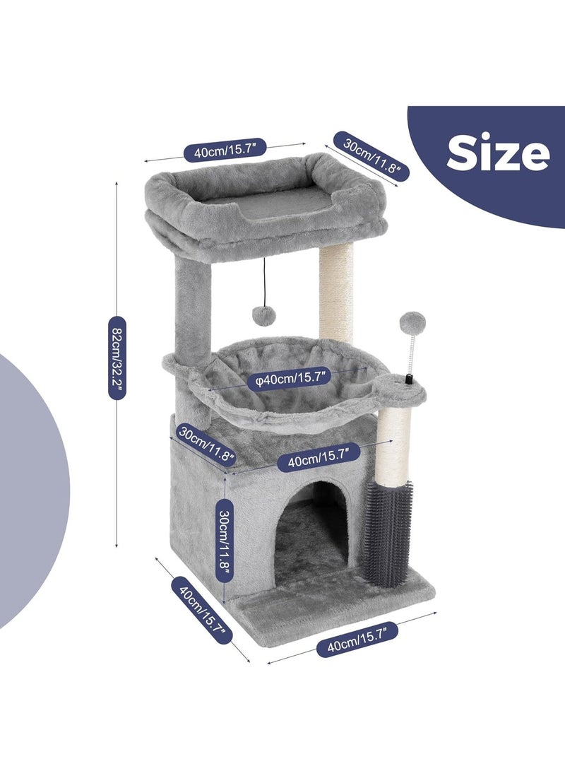 غوغويا شجرة قطط 82 سم برج قطط صغير مع أرجوحة كبيرة قطرها 40 سم، أداة تنظيف ذاتية، عمود خدش كامل، سرير علوي قابل للإزالة ومخبأ واسع للقطط الداخلية، رمادي - Image 2
