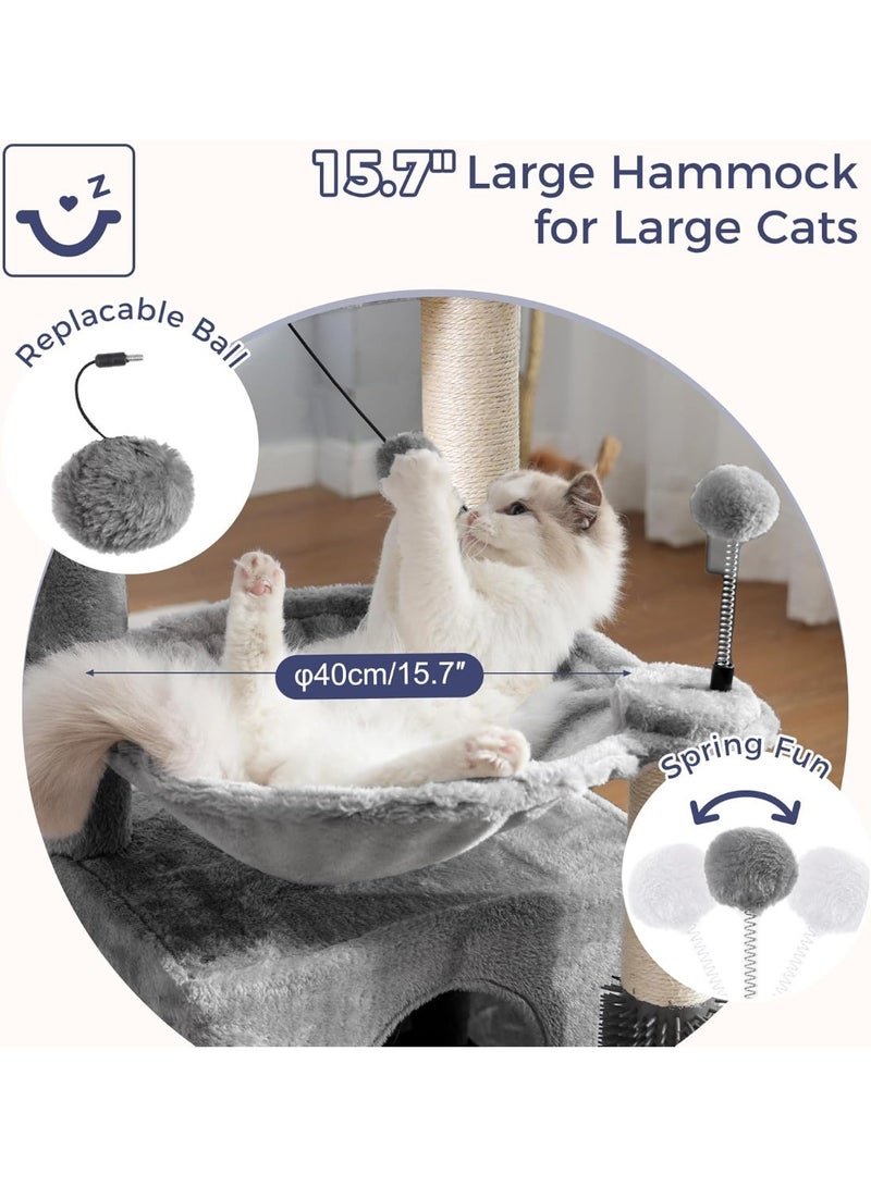 غوغويا شجرة قطط 82 سم برج قطط صغير مع أرجوحة كبيرة قطرها 40 سم، أداة تنظيف ذاتية، عمود خدش كامل، سرير علوي قابل للإزالة ومخبأ واسع للقطط الداخلية، رمادي - Image 3