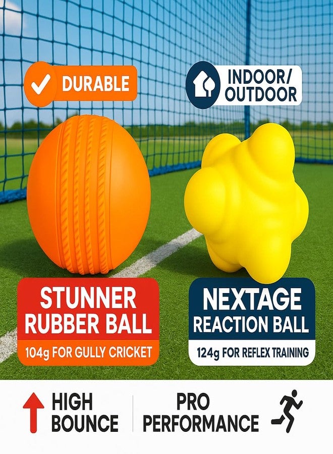 Nextage Cricket Ball Combo - Rubber Stunner Ball 104g for Gully Cricket + Reaction Ball 124g for Fielding Practice | Reflex Training & Eye Coordination for Kids Adults Practice Match - Image 2