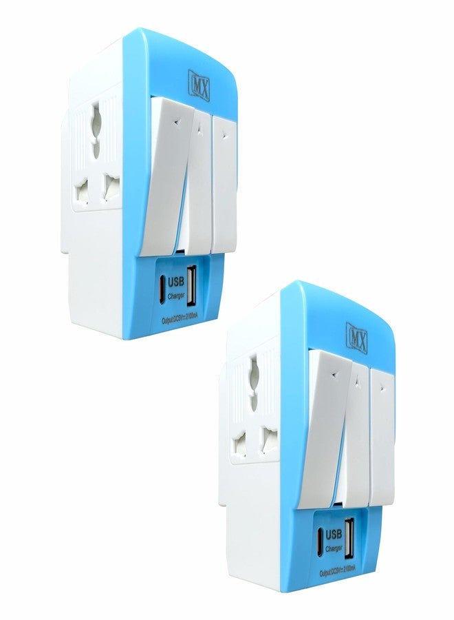 ام كي محول MX ثلاثي الاتجاهات متعدد المنافذ مع منافذ شحن USB و Type-C، لوحة تمديد 5 أمبير - 250 فولت، مفاتيح فردية ومؤشر LED، مقبس عالمي - قابس من النوع D (متعدد الألوان) عبوة من قطعتين - Image 1