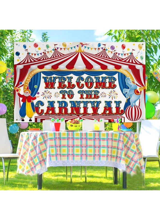 Remagr - Large Circus Carnival Backdrop Welcome To The Carnival Banner Backdrop Photo Background For Carnival Circus Theme Party Decorations Kids Birthday Party Supplies Photo Booth Props 71 X 43 Inch - Image 1