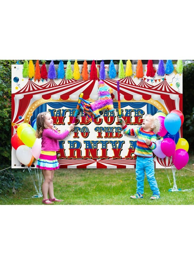 Remagr - Large Circus Carnival Backdrop Welcome To The Carnival Banner Backdrop Photo Background For Carnival Circus Theme Party Decorations Kids Birthday Party Supplies Photo Booth Props 71 X 43 Inch - Image 1