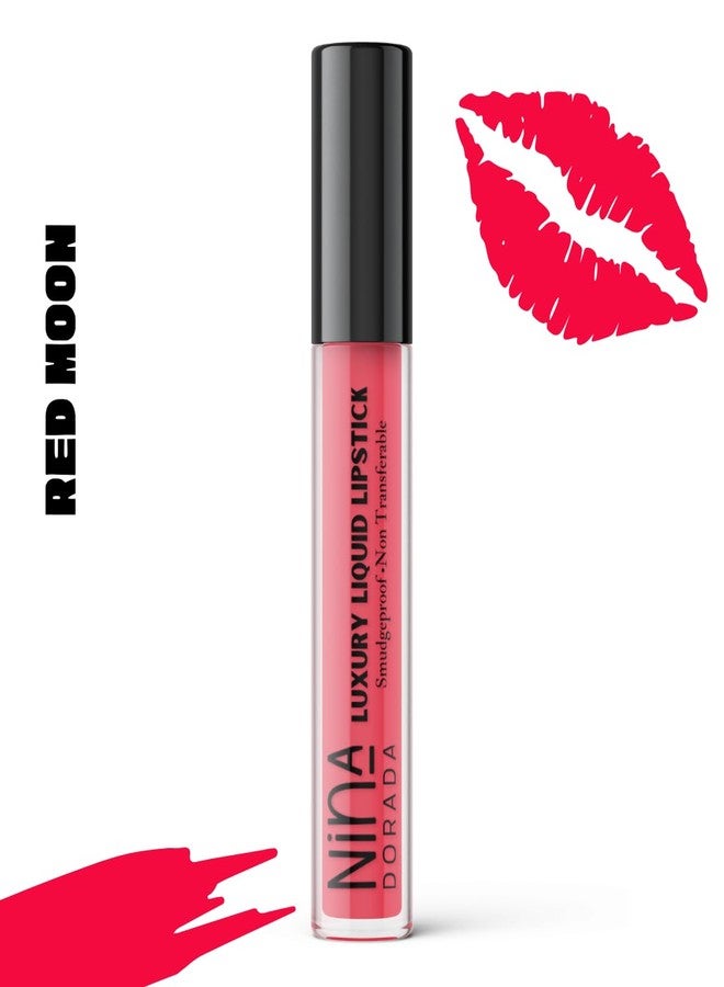 نينا دورادا أحمر شفاه سائل غير لامع من نينا دورادا، لون أحمر، 4.5 مل | يدوم حتى 9 ساعات | غني بزبدة الشيا وزيت الجوجوبا | يدوم طويلاً، مقاوم للماء والتلطخ | ريد مون - Image 2