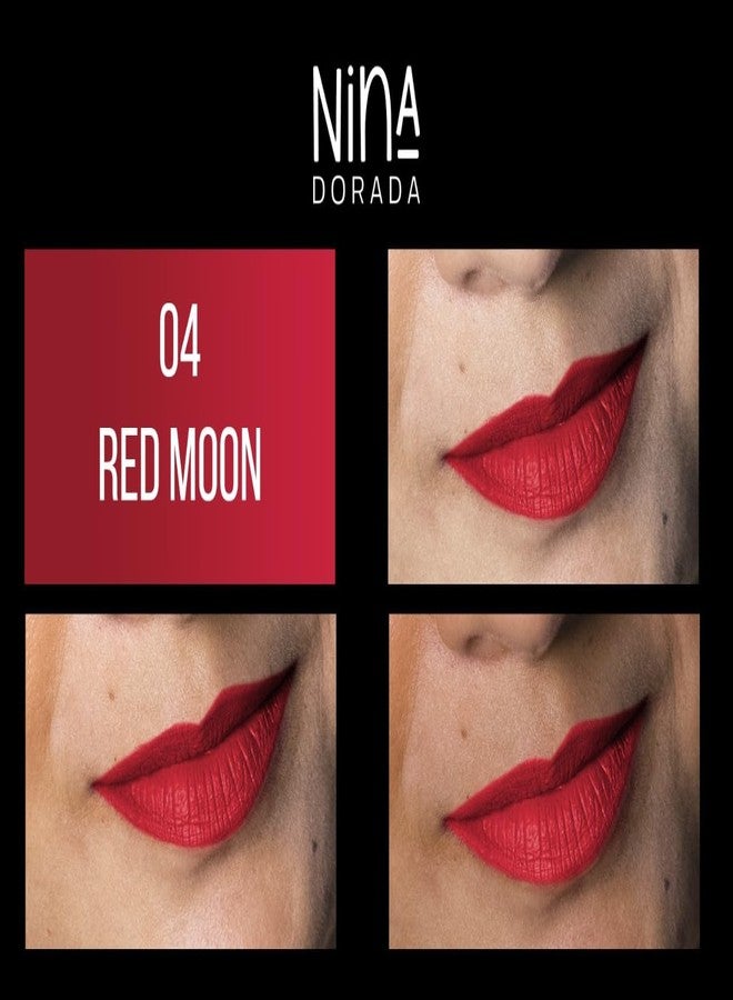 نينا دورادا أحمر شفاه سائل غير لامع من نينا دورادا، لون أحمر، 4.5 مل | يدوم حتى 9 ساعات | غني بزبدة الشيا وزيت الجوجوبا | يدوم طويلاً، مقاوم للماء والتلطخ | ريد مون - Image 5