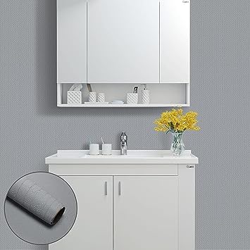 ELTON Textured Solid Color Plain Wallpaper Self Adhesive Waterproof Embossed Wallpaper for Wall Livingroom Bedroom Furniture Table top, Kitcken Almirah & Doors (Light Grey, 45 x 300 Cms) - Image 2