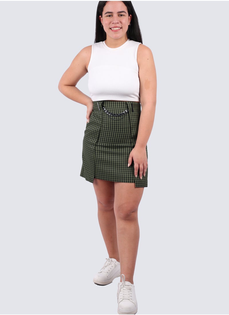 VERO MODA - Women's Slim Fit Checked Skirt in Safari - Image 1