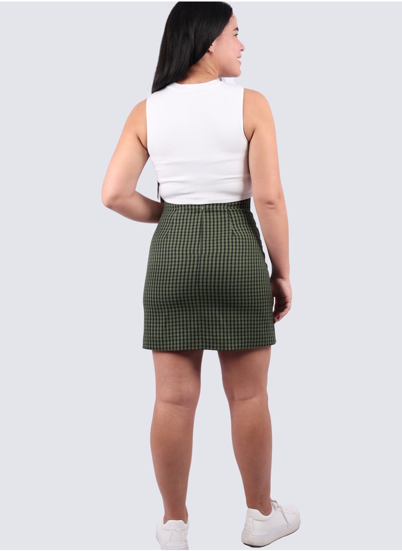 VERO MODA - Women's Slim Fit Checked Skirt in Safari - Image 1