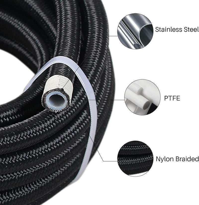 GSTP 4AN 14 PTFE E85 Hose Braided Fuel Line Fitting Kit 20FT Transmission Oil Cooler Line Nylon Stainless Steel Black - Image 4
