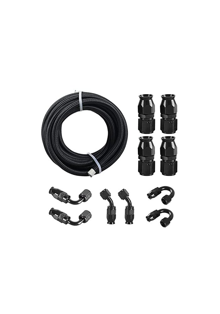 GSTP 4AN 14 PTFE E85 Hose Braided Fuel Line Fitting Kit 20FT Transmission Oil Cooler Line Nylon Stainless Steel Black - Image 1