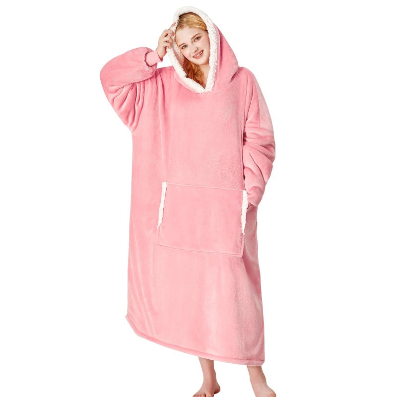 yescool Wearable Blanket Hoodie - Gifts for Women Her Girlfriend, Birthday Christmas Gifts For Mom, Oversized Flannel Sherpa Blanket Sweatshirt, One Size Fits All (Pink) - Image 1