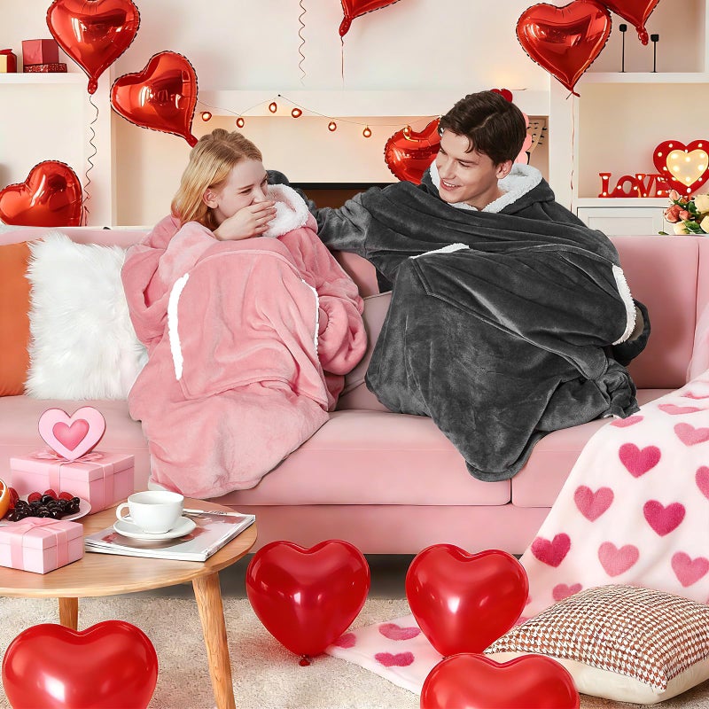 yescool Wearable Blanket Hoodie - Gifts for Women Her Girlfriend, Birthday Christmas Gifts For Mom, Oversized Flannel Sherpa Blanket Sweatshirt, One Size Fits All (Pink) - Image 2