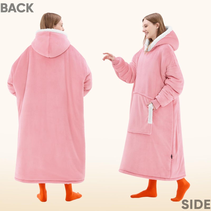 yescool Wearable Blanket Hoodie - Gifts for Women Her Girlfriend, Birthday Christmas Gifts For Mom, Oversized Flannel Sherpa Blanket Sweatshirt, One Size Fits All (Pink) - Image 3