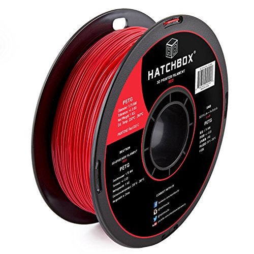 HATCHBOX PETG 3D Printer Filament, Dimensional Accuracy +/- 0.03 mm, 1 kg Spool, 1.75 mm, Red - Image 1