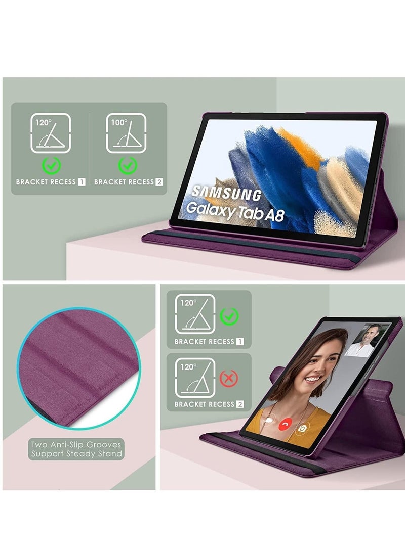 Case Compatible with Galaxy Tab A8 10.5" Case (SM-X200/X205/X207), Galaxy Tab A8 Case 10.5 inch,Auto Sleep/Wake 360° Rotating Stand Folio Leather Case for Tab A8 2022 (Purple) - Image 3