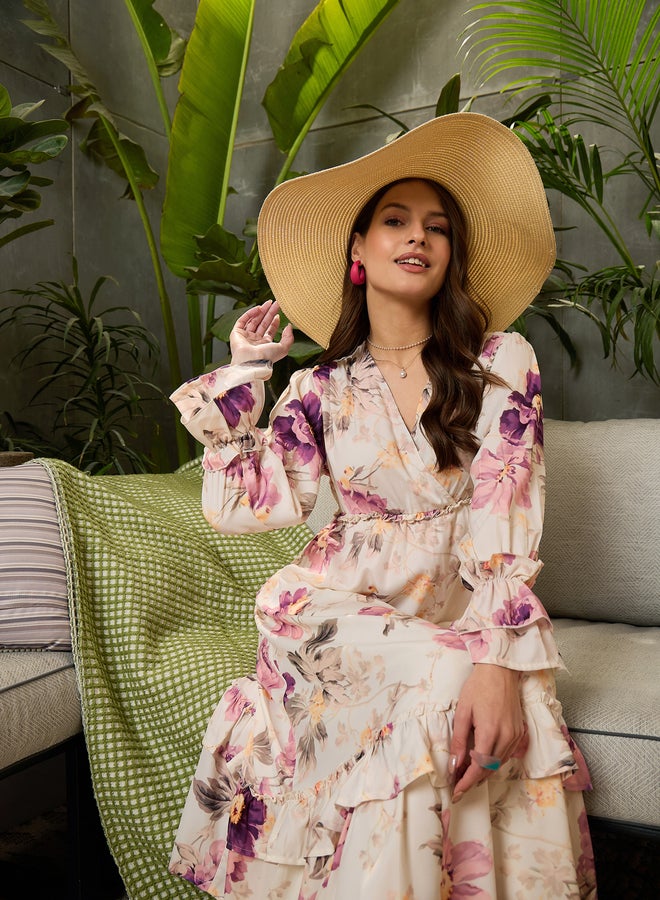 ساسافراس فستان طويل بطبعة زهور وتفاصيل طبقات - Image 2