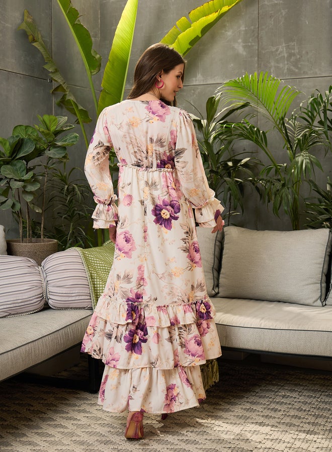 ساسافراس فستان طويل بطبعة زهور وتفاصيل طبقات - Image 5