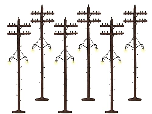 Lionel Electric O Gauge Model Train Accessories, Lighted Scale Telephone Poles, Pack of 6 - Image 3