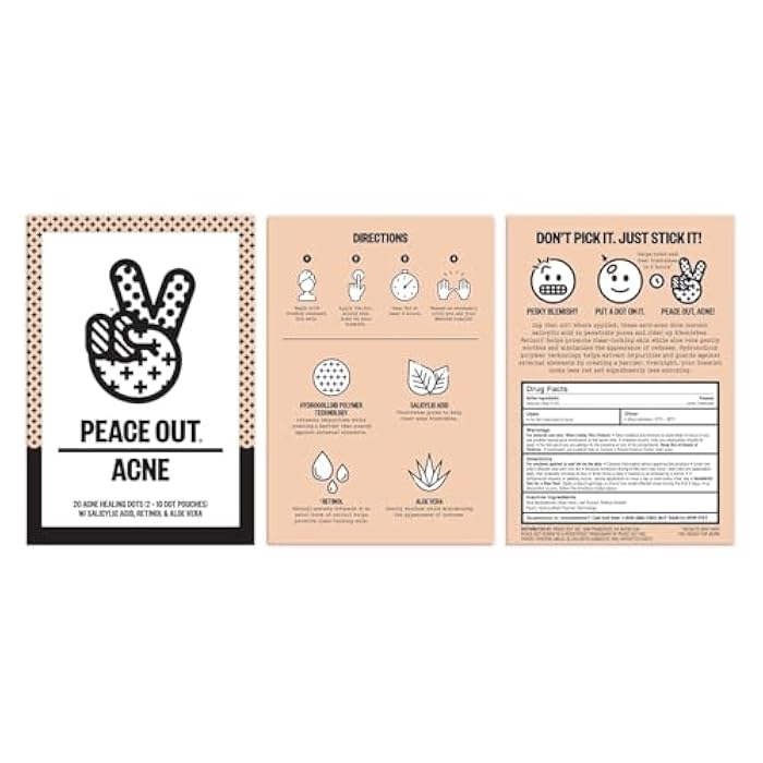 PEACE OUT Acne Healing Dots Helps Clear Blemishes Overnight, Fast Acting Hydrocolloid Pimple Patches for Breakouts with Salicylic Acid, Retinol and Aloe Vera, Award Winning Skincare Solution 20 Count - Image 2