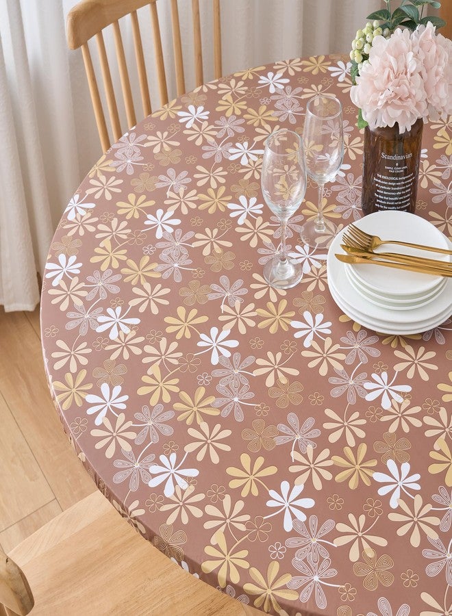 Pioggia مفرش طاولة دائري من الفينيل بحواف مطاطية وظهر من الفلانيل - غطاء بلاستيكي مقاوم للماء والزيوت من مادة PVC (يناسب الطاولات التي يصل قطرها إلى 40-44 بوصة) - Image 3