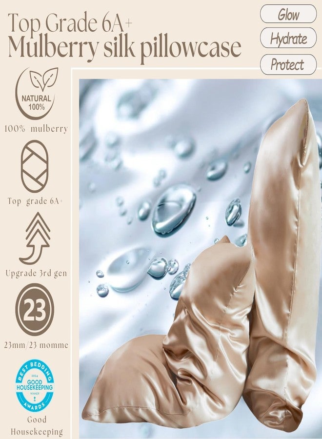 PROMEED Hyaluronic Acid Silk Pillowcase 100% Mulberry, Ultra-Hydrating 23 Momme Silk Pillow Case for Hair and Skin, Grade 6A+, Lock in Moisture Overnight (Champagne, Standard-20 x26) - Image 3