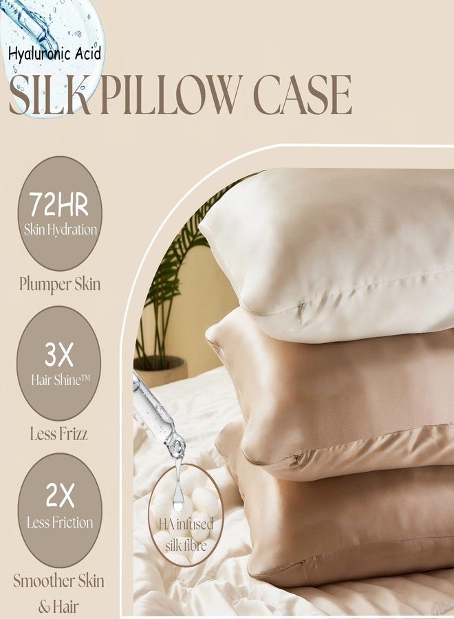 PROMEED Hyaluronic Acid Silk Pillowcase 100% Mulberry, Ultra-Hydrating 23 Momme Silk Pillow Case for Hair and Skin, Grade 6A+, Lock in Moisture Overnight (Champagne, Standard-20 x26) - Image 2
