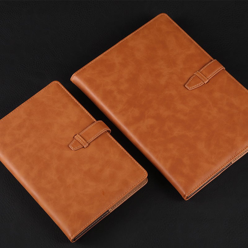 A5 Notebook Notepad Thickeneded Leather Hard-Sided Buckle Book B5 Business Office Meeting Record Book Customization - Image 5
