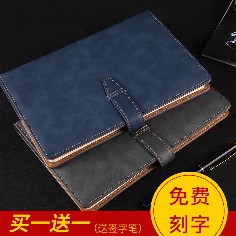 A5 Notebook Notepad Thickeneded Leather Hard-Sided Buckle Book B5 Business Office Meeting Record Book Customization - Image 2