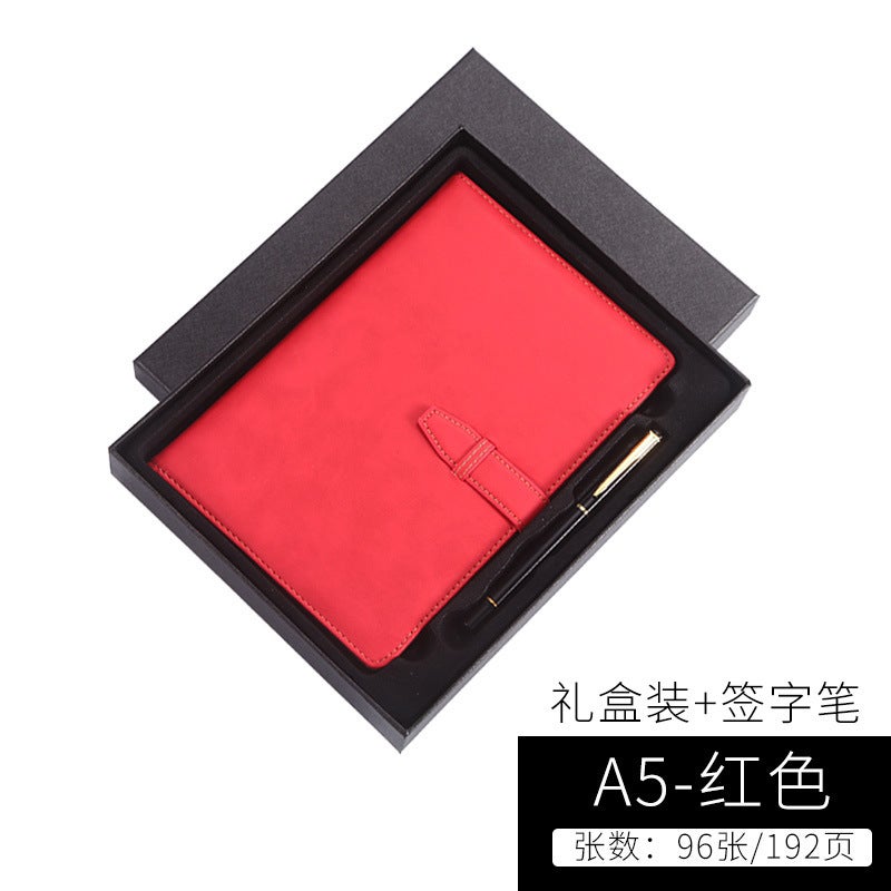 A5 Notebook Notepad Thickeneded Leather Hard-Sided Buckle Book B5 Business Office Meeting Record Book Customization - Image 1
