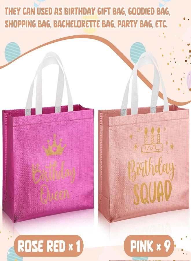 Clysee 10 Pack Reusable Birthday Squad Birthday Queen Gift Bag with Handle Large Tote Bag for Women(Pink, Fuchsia) - Image 2