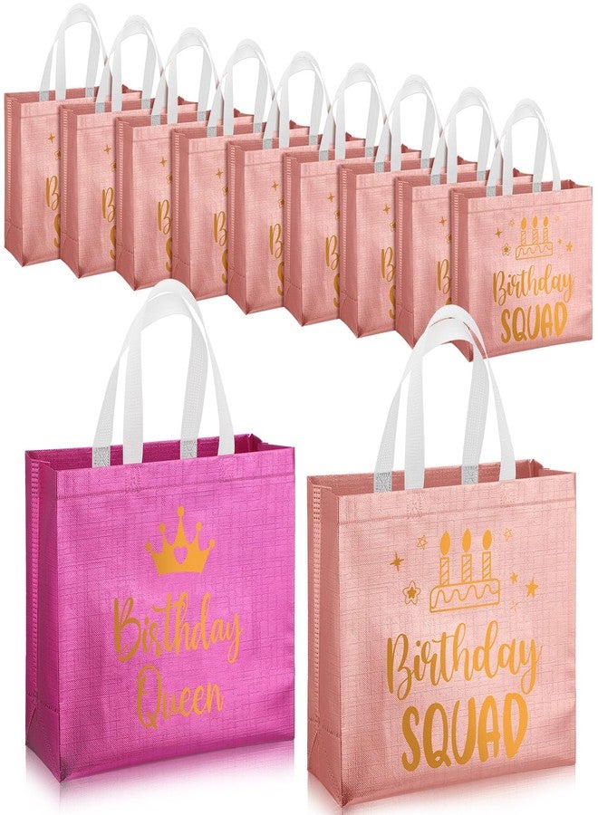 Clysee 10 Pack Reusable Birthday Squad Birthday Queen Gift Bag with Handle Large Tote Bag for Women(Pink, Fuchsia) - Image 1