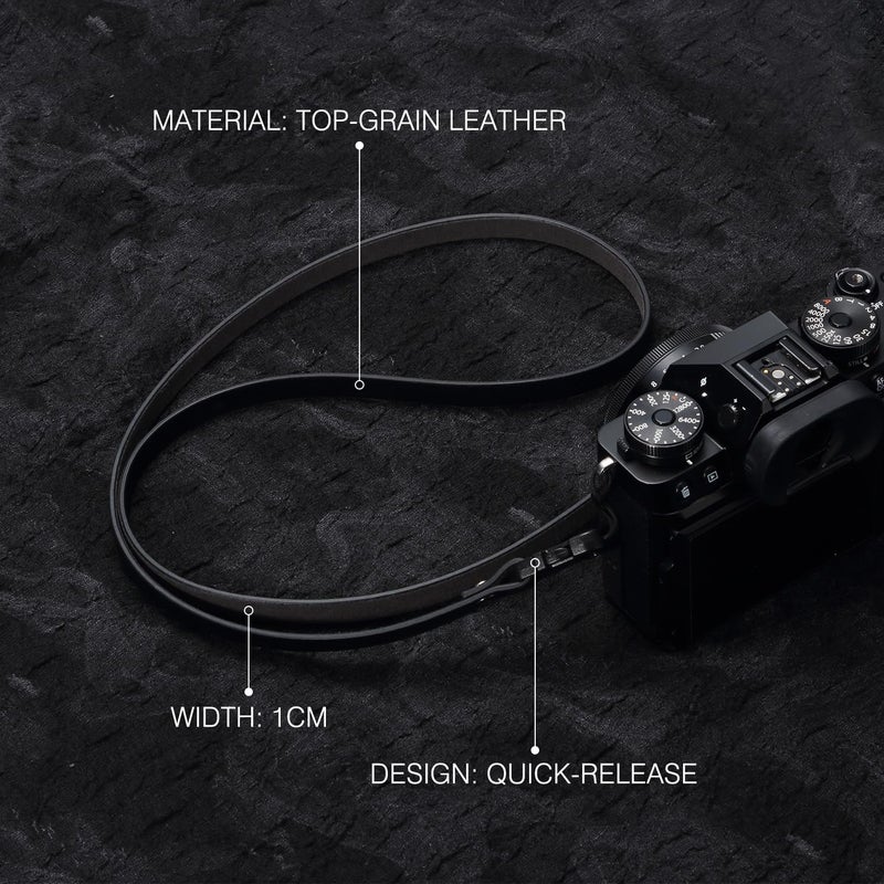 DBZZ Vintage Minimalist Leather Camera Neck Shoulder Strap For Ricoh GRII GRIII GRIV For Leica X1 For Fuji X-half X100VI (Black) - Image 2