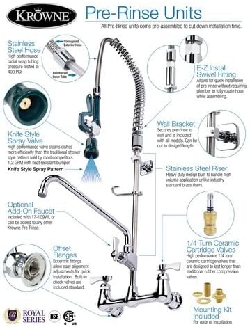 Krowne وحدة ما قبل الشطف من كراون ميتال 17108W مثبتة على الحائط من النحاس المطلي بالكروم - Image 3