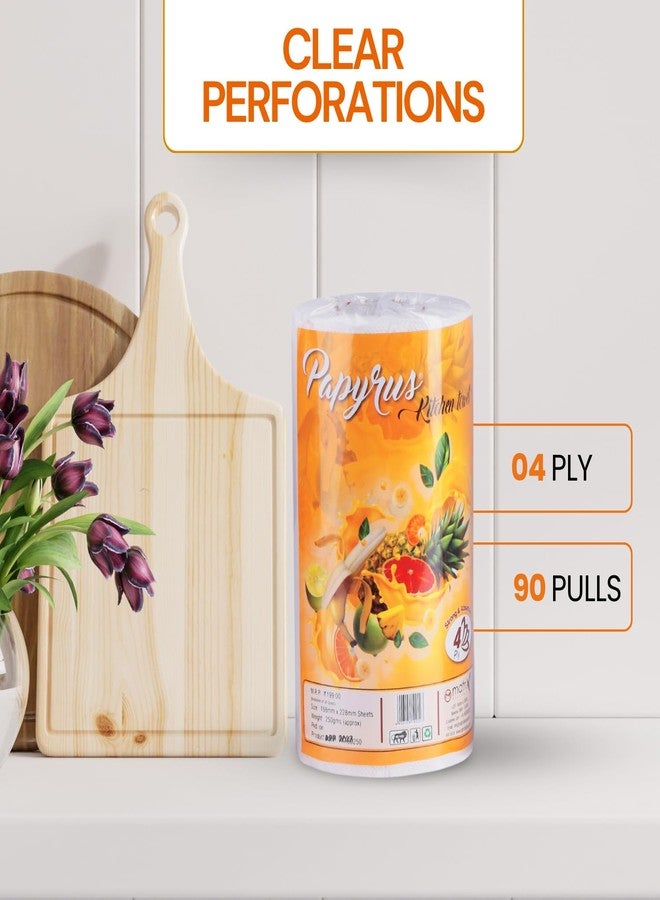 Papyrus Kitchen Towel Roll 4 Ply (90 Pulls in 1 Roll, 90x4=360 Sheets) | Kitchen Towels Roll | Cleaning kitchen Paper Roll | kitchen Tissue Paper Roll | Multipurpose Kitchen Towel Cloth Roll - Image 4