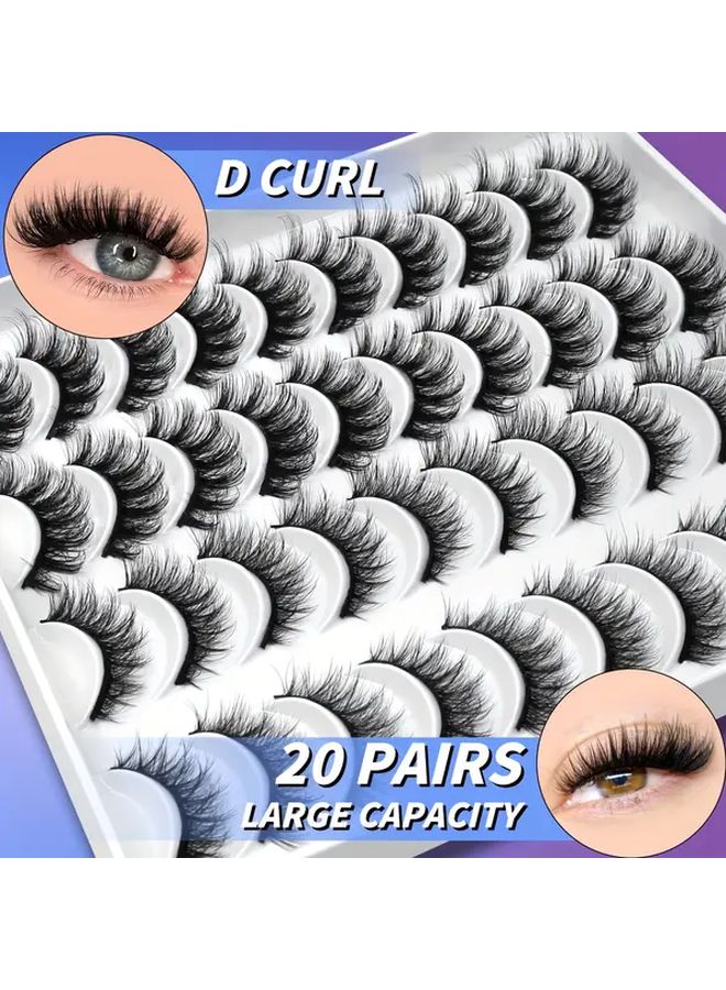 GROINNEYA 20 Pairs 3D Fluffy Multi-Layer Cosplay Eyelashes Set Natural D Curl Mix Lengths Handmade - Image 1