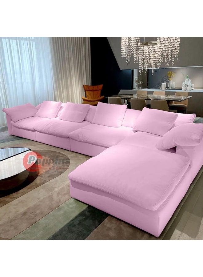 Zayn comforts Minimalist Nordic 4-Seater Sofa Set with Ottoman, Filled with Dacron for a Modern and Serene Living Room Atmosphere (Baby Pink) - Image 1