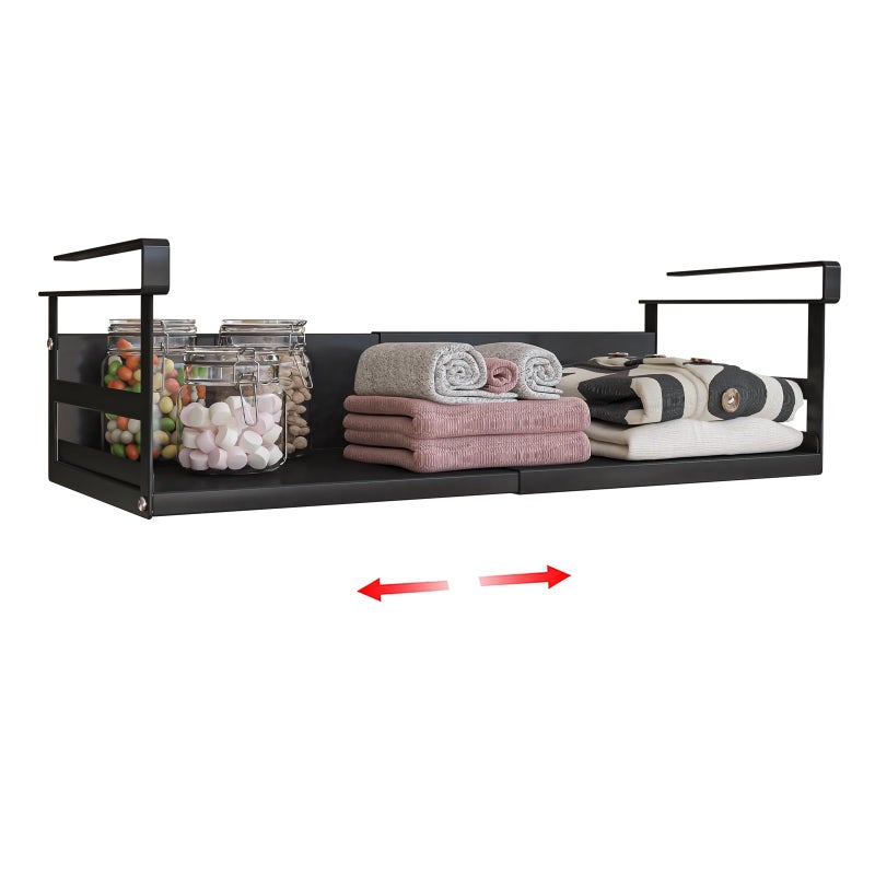 SHINEWON Expandable Under Cabinet Shelf Organizer with 094Inch Thick Clips Heavy Duty Extendable Under Shelf Storage Basket for Pantry or Laundry Room Black 1 Pack Interior 413 H x 72 D
