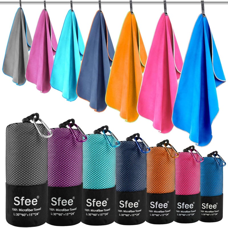 Sfee 2 Pack Microfiber Travel Towel Quick Dry Camping Beach Super Absorbent Compact Lightweight Sports Set for Gym Hiking Pool Backpacking Bath Yoga