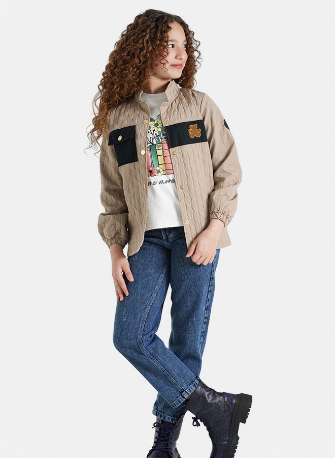 ريمينت جاكيت للبنات خفيف للربيع بيج داكن - Image 2