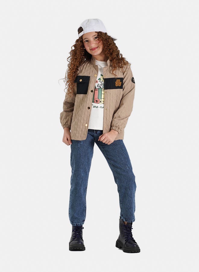 ريمينت جاكيت للبنات خفيف للربيع بيج داكن - Image 3