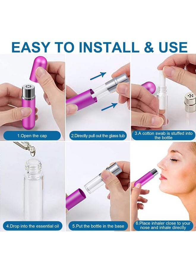 Lulupaxton Aromatherapy Nasal Inhaler tubes for Essential Oils, Portable Reusable Blank Aluminum Nasal Inhalers with 2 Mini droppers 24 Cotton Wicks and 24 Writable Stickers, 6 Pack - Image 3
