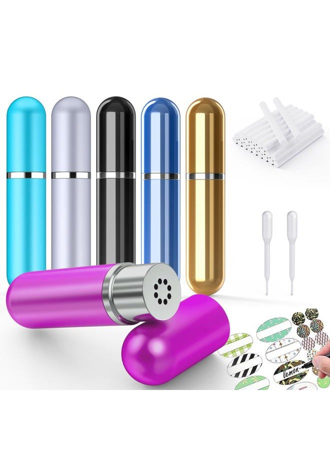 Lulupaxton Aromatherapy Nasal Inhaler tubes for Essential Oils, Portable Reusable Blank Aluminum Nasal Inhalers with 2 Mini droppers 24 Cotton Wicks and 24 Writable Stickers, 6 Pack - Image 1