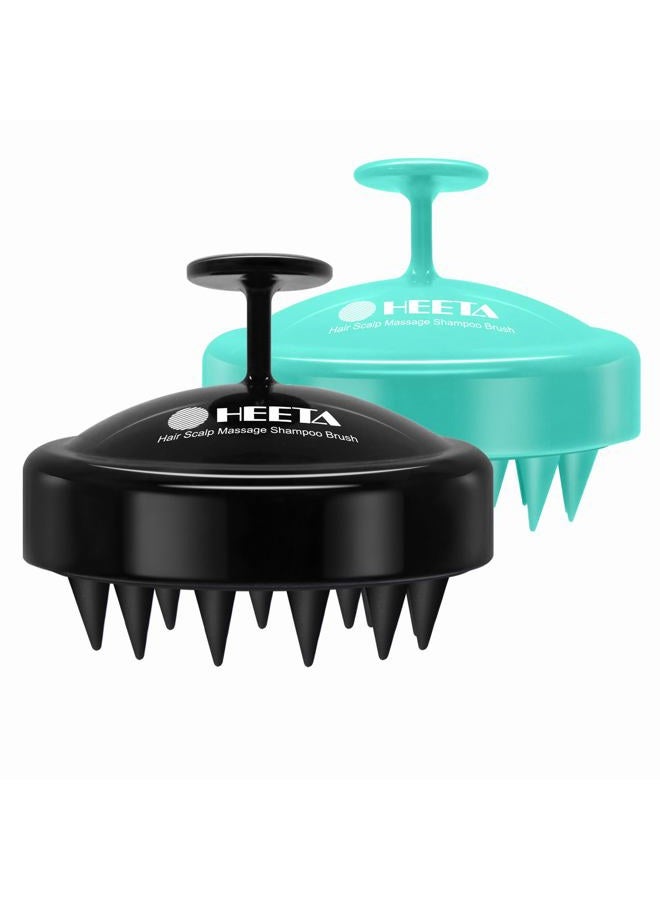 Heeta 2 Pack Hair Scalp Massager Shampoo Brush for Hair Growth, Hair Scalp Scrubber with Soft Silicone, Wet and Dry Hair Detangler (Whole Black & Green) - Image 1