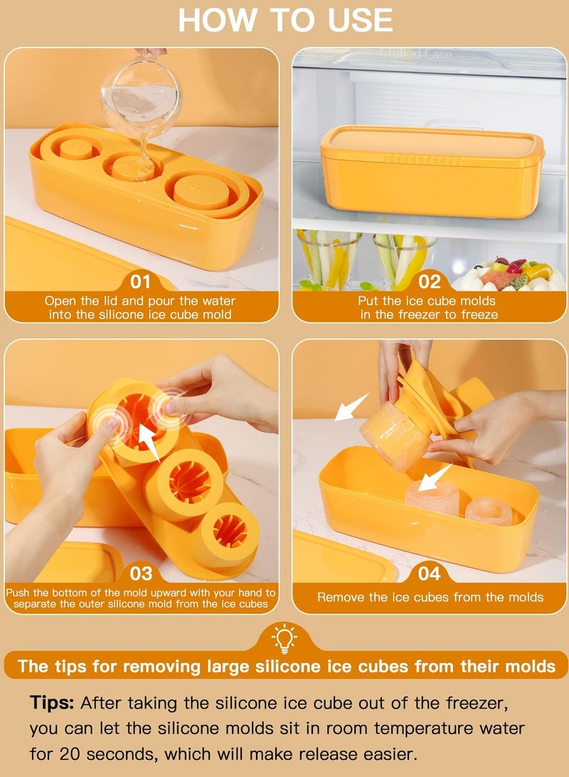 ساكن Ice Cube Tray, Silicone Ice Cube Maker with Lid for 20 30 40oz Tumbler, For Freezer, Ice Drink, Juice, Gifts Yellow  - Image 4