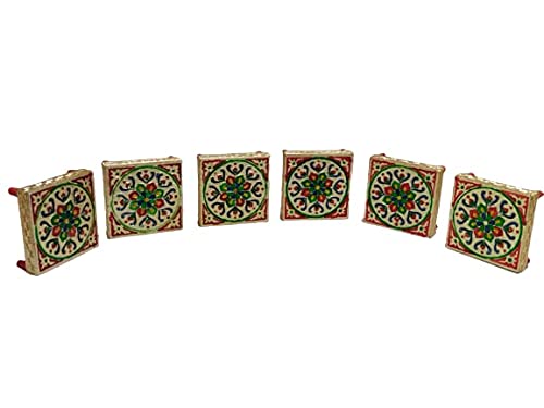 Generic Handicraft Meenakari Wooden Chowki Puja Bajot for Home Office Decore for Puja Multicolour 44 inch 6 Pieces Set showpiece  - Image 1