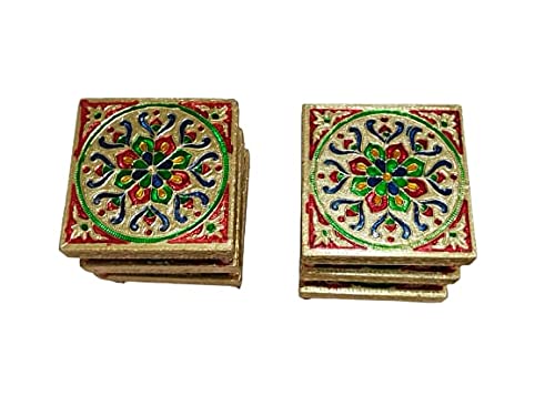Generic Handicraft Meenakari Wooden Chowki Puja Bajot for Home Office Decore for Puja Multicolour 44 inch 6 Pieces Set showpiece  - Image 3
