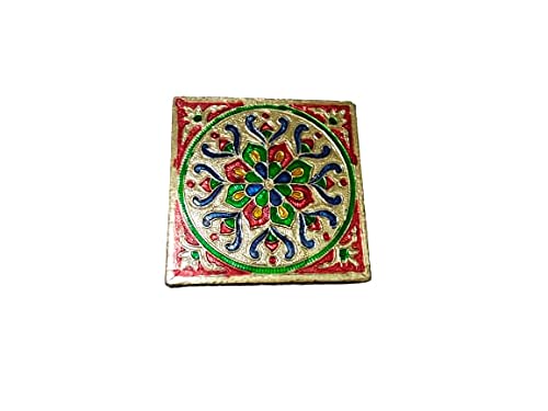 Generic Handicraft Meenakari Wooden Chowki Puja Bajot for Home Office Decore for Puja Multicolour 44 inch 6 Pieces Set showpiece  - Image 4