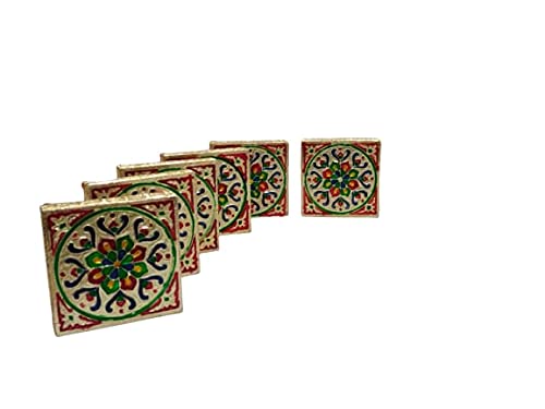 Generic Handicraft Meenakari Wooden Chowki Puja Bajot for Home Office Decore for Puja Multicolour 44 inch 6 Pieces Set showpiece  - Image 2