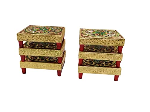 Generic Handicraft Meenakari Wooden Chowki Puja Bajot for Home Office Decore for Puja Multicolour 44 inch 6 Pieces Set showpiece  - Image 5