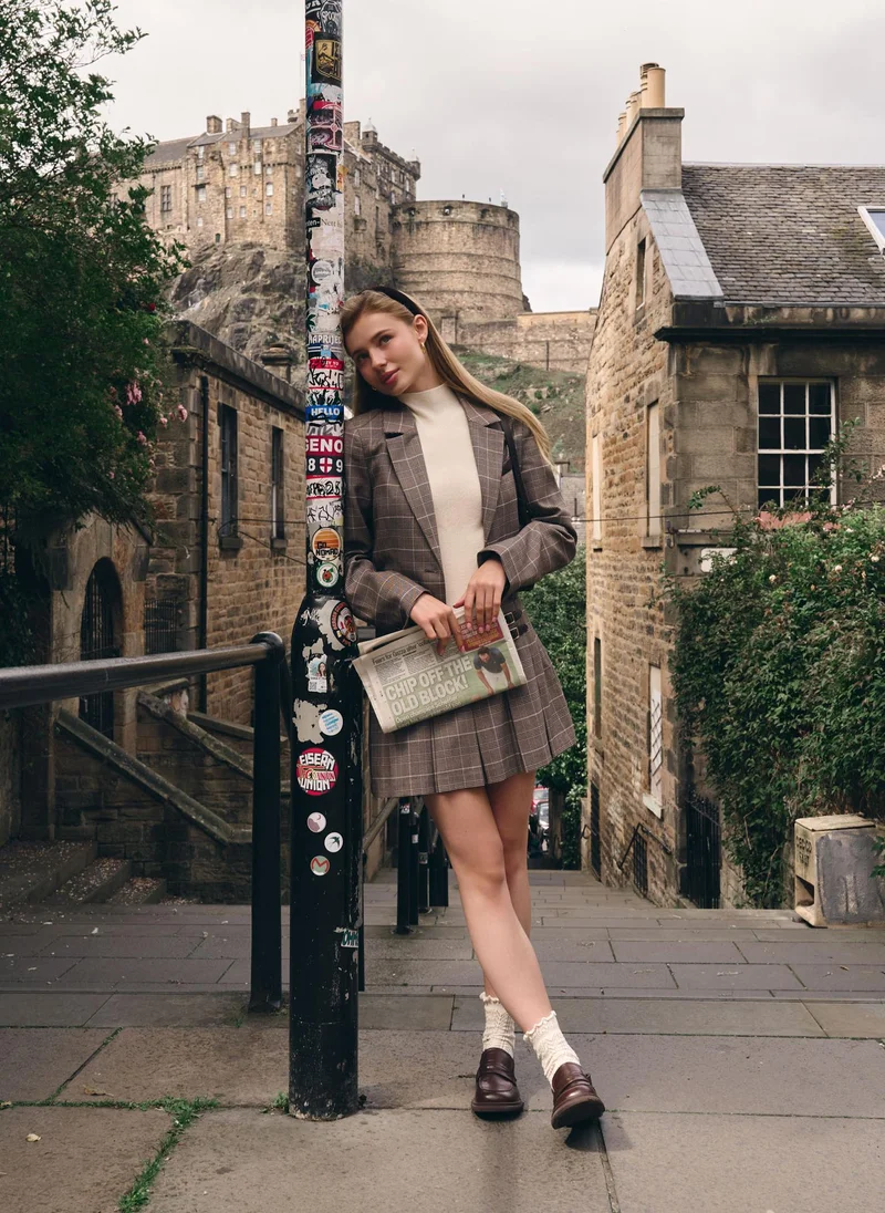 Lichi Cropped single-breasted checked jacket